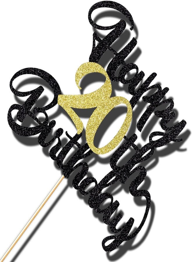 Confetti Happy Birthday Cake Topper, Black & Gold Glitter Birthday Decorations & Anniversary Celebrations (20) - Image 3
